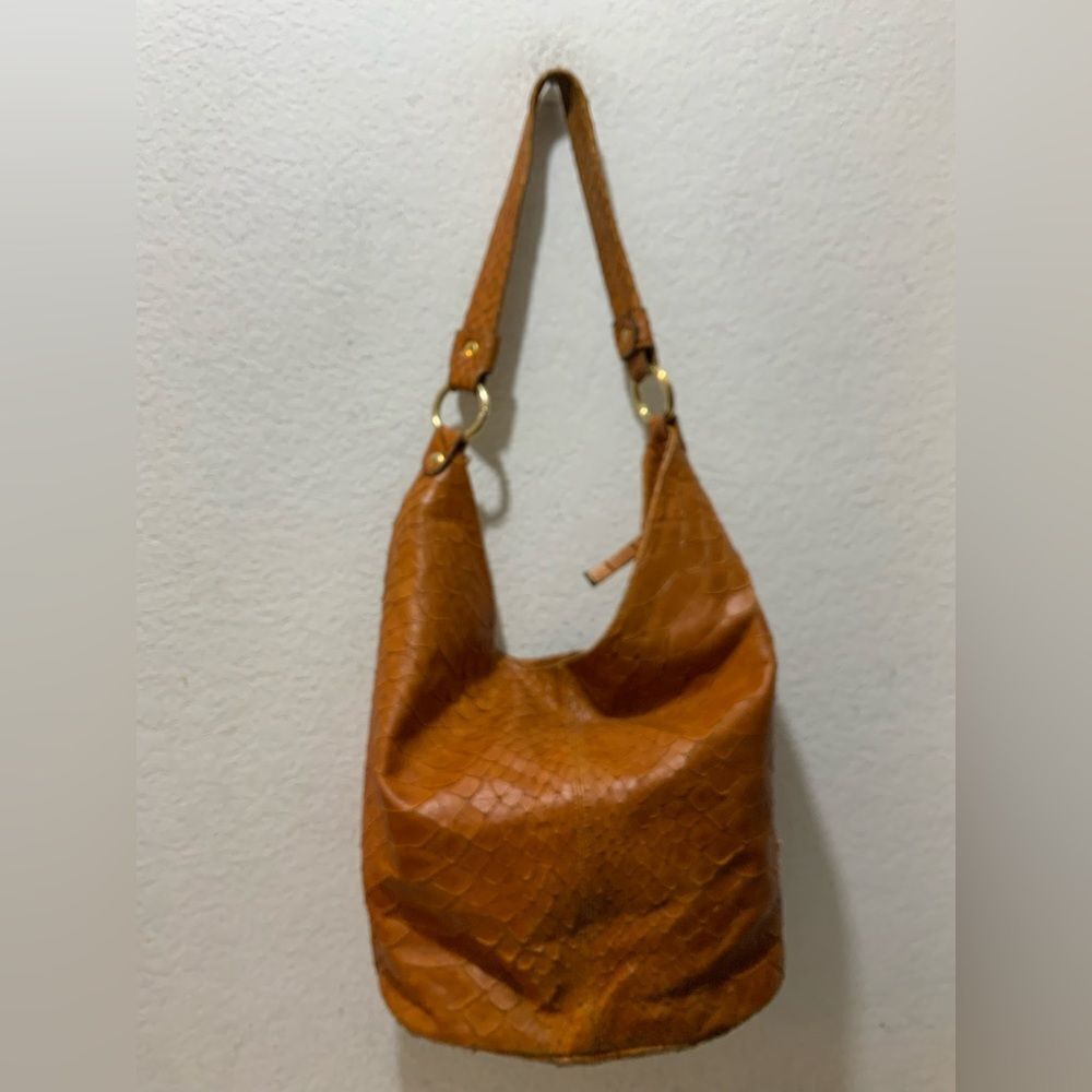 Jenrigo Made in Italy brown snake texture leather hobo shoulder bag